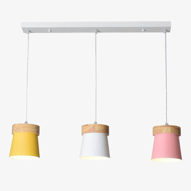 Suspension triple à LED en bois et métal de couleur