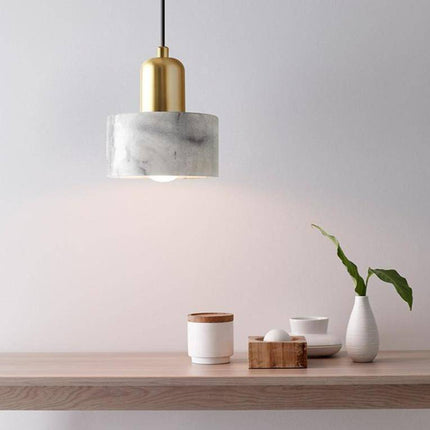 Suspension LED dorée avec marbre blanc design luxe — LZ4X9P2