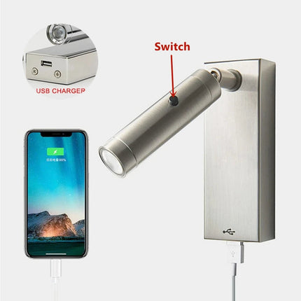 Applique murale LED 3W orientable 350° avec port USB et interrupteur — LZ4D9XQ