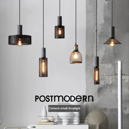 Suspension en ciment avec abat-jour en fer forgé style loft industriel — LZ4X9P2
