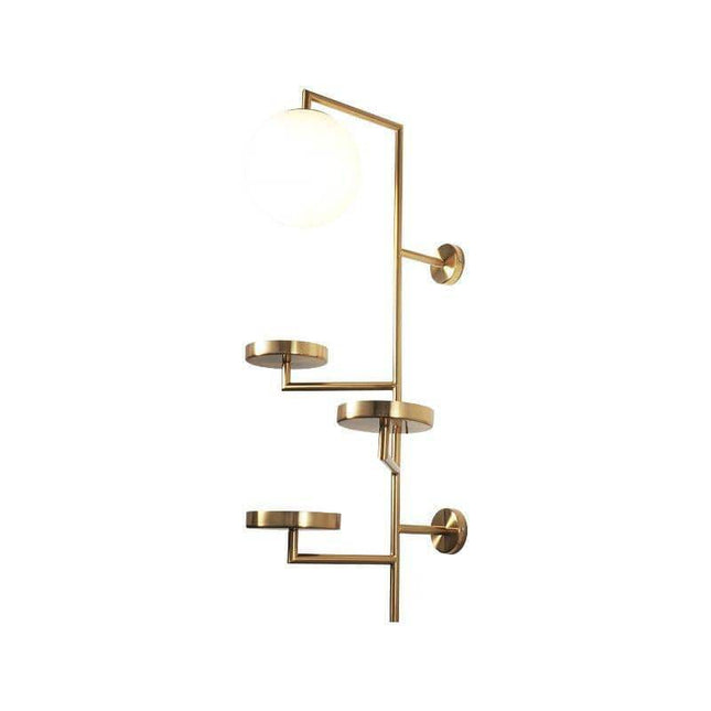 Applique murale design LED avec plusieurs disques dorés et boule en verre