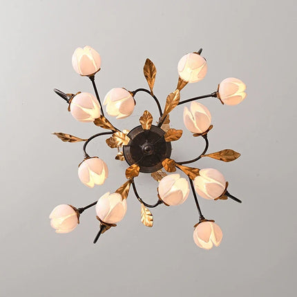 Lustre antique avec abat-jour tulipe en verre — LZ4X9P