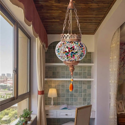 Suspension artisanale en verre mosaïque style méditerranéen — LZ4X9QJ