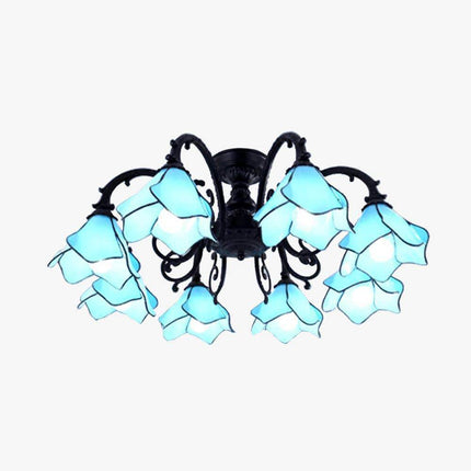 Lustre LED avec abat-jour en verre fleurs bleu, rose ou jaune — LZ4XJ9