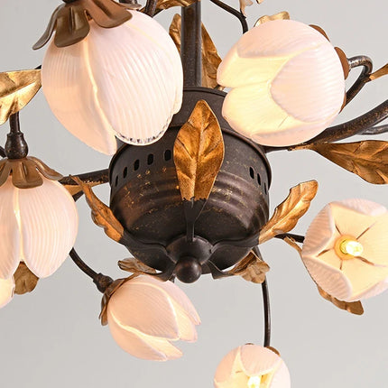 Lustre antique avec abat-jour tulipe en verre — LZ4X9P