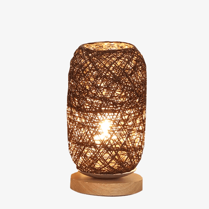 Lampe à poser LED en rotin avec socle bois et abat-jour arrondi — LZ4X9P2