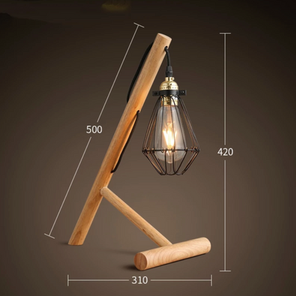 Lampe de table avec pied en bois et abat-jour en cage métal — LZ4P9XQ