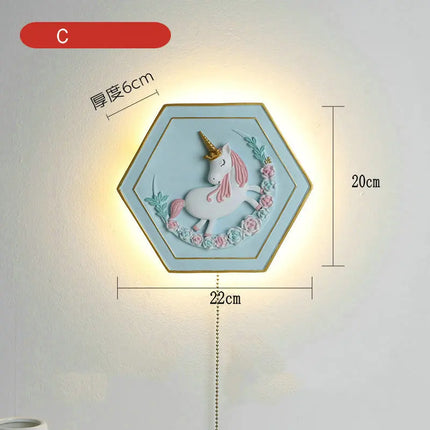 Applique murale dessin animé licorne princesse avec interrupteur hexagonal — LZ4QJ7M