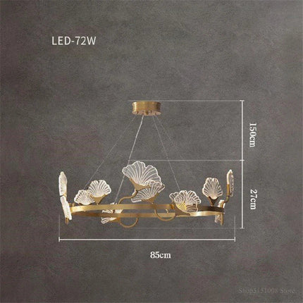 Lustre cuivre simple à LED avec design feuilles style chinois — LZ4M7Q2