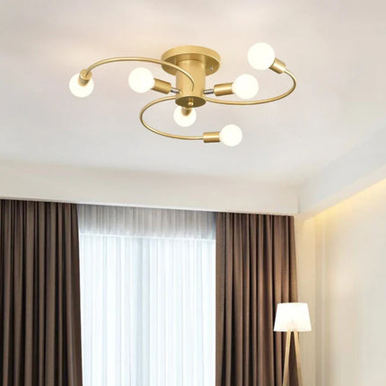 Plafonnier vintage 6 têtes en fer noir, blanc et doré rétro — LZQ7M2