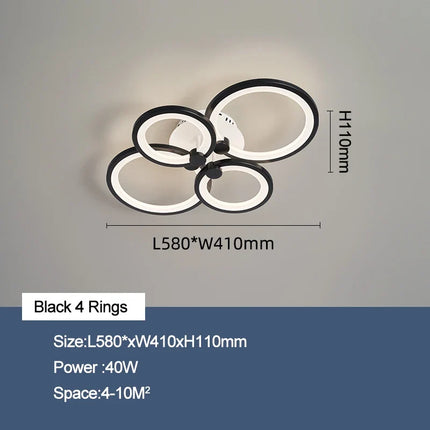 lustre moderne à anneaux circulaires avec éclairage led