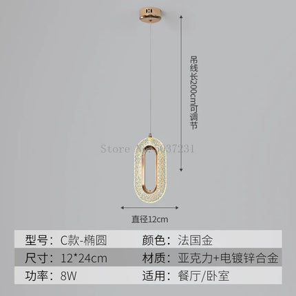 suspension LED en cristal doré au design nordique moderne