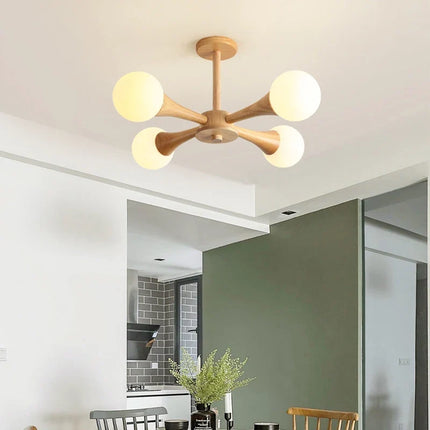 Lustre en bois avec abat-jour en verre moderne — LZ4X9T