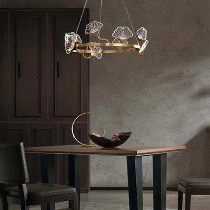 Lustre cuivre simple à LED avec design feuilles style chinois — LZ4M7Q2