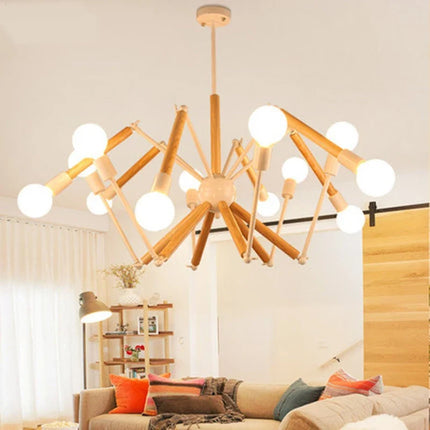 Lustre suspension en bois massif style moderne araignée créative — LZ4Q8M2