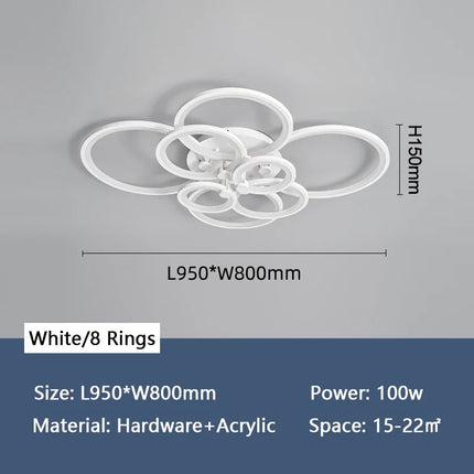 lustre moderne à anneaux circulaires avec éclairage led