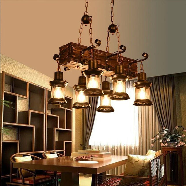 Lustre LED vintage en bois massif pour loft décoratif — LZ4X9P