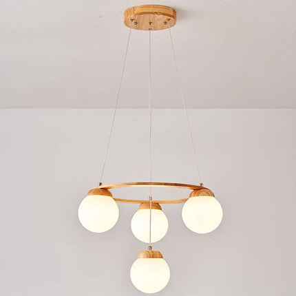 Suspension nordique en bois avec abat-jour en verre blanc — LZ4X9P2