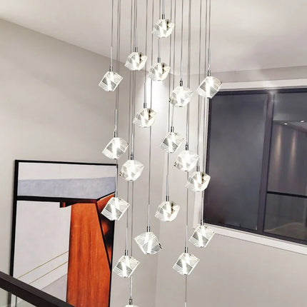 Lustre carré en cristal moderne pour escalier et restaurant — LZ4X9T
