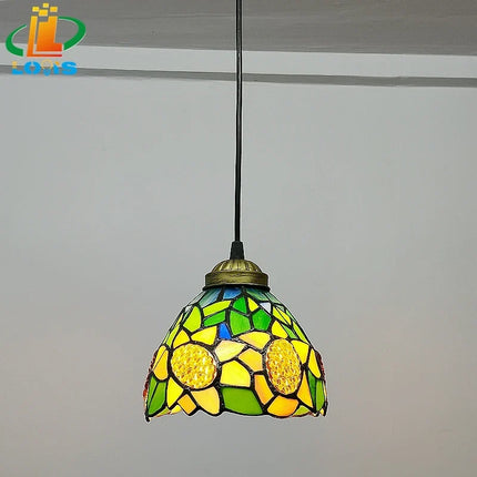 Lustre suspension vintage en verre style tournesol européen pour bar — LZ4X9T2