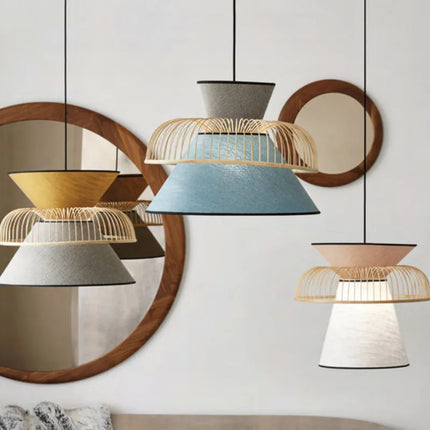 Suspension en tissu japonais et bambou au design moderne minimaliste — LZ4R9T1