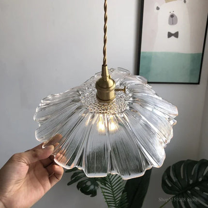Suspension LED design fleur en verre et laiton style nordique — LZ4XJ9