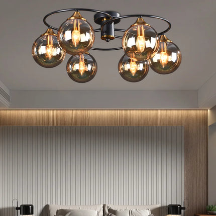 Lustre suspension en verre ambré et métal style nordique pour restaurant — LZ4X9T2