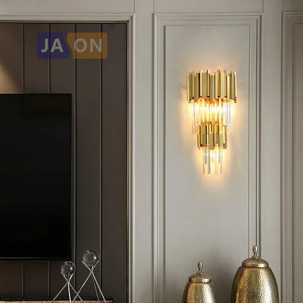 Applique murale élégante en cristal transparent et finition chromée dorée — LZ4X9P7