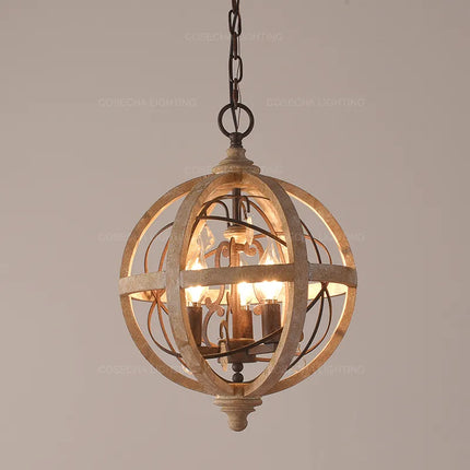 Lustre suspension sphère en bois effet antique — LZ4X9P2