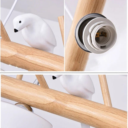 Lustre nordique en bois avec éclairage en verre oiseaux 2 ou 3 têtes — LZ4X9P