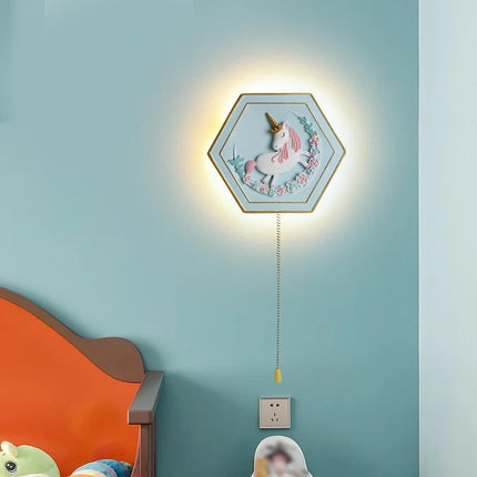 Applique murale dessin animé licorne princesse avec interrupteur hexagonal — LZ4QJ7M