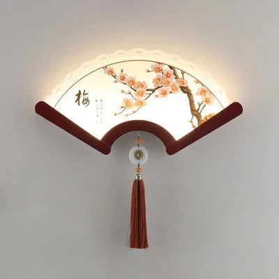 Applique murale en bois LED style éventail rétro asiatique décoratif — LZ4XJ9