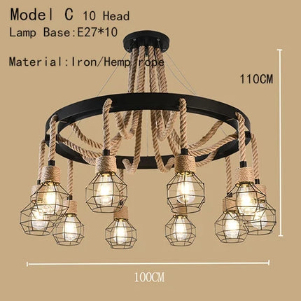 Lustre suspension industriel en fer forgé style rétro pour restaurant et bar — LZ4X9P2