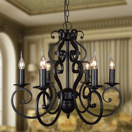 lustre vintage en fer forgé noir pour éclairage intérieur