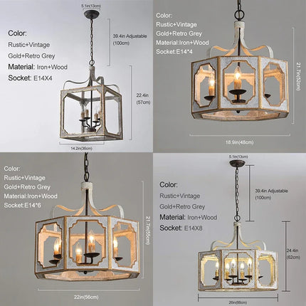 Suspension lustre vintage en bois gris pour salon et cuisine — LZ4X9P