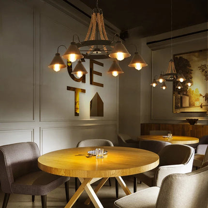 Lustre suspension vintage en fer forgé style industriel pour loft et café — LZ4G7X2