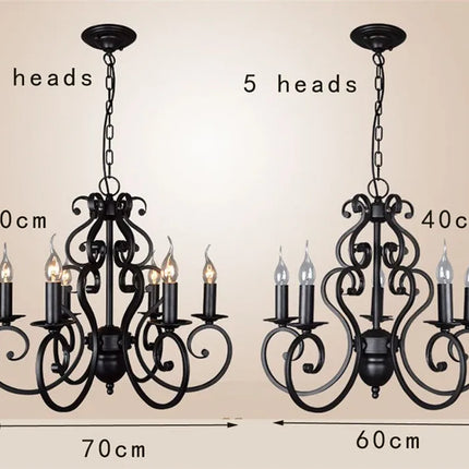 lustre vintage en fer forgé noir pour éclairage intérieur