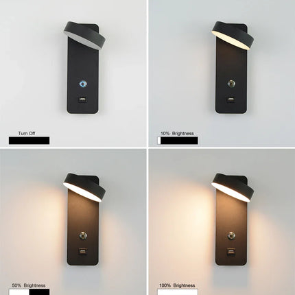LITU applique murale d'intérieur moderne en aluminium tactile gradation interface USB LED éclairage pour salon chevet couloir applique murale décor