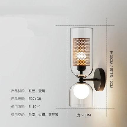 Applique murale double tête en verre rétro avec éclairage créatif — LZ4P9XQ