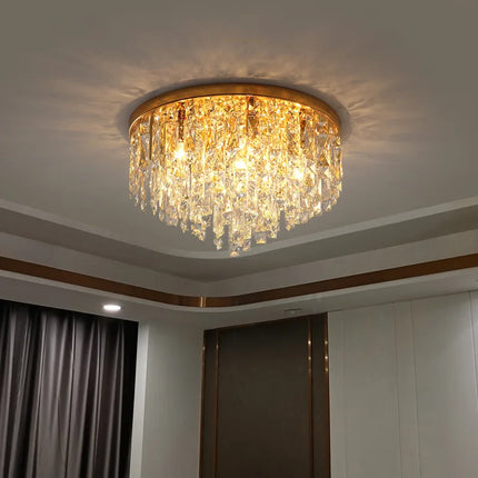 Plafonnier LED en acier chromé avec cristaux K9 style Art déco — LZ4M7Q2