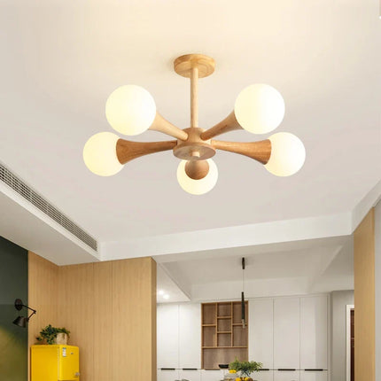 Lustre en bois avec abat-jour en verre moderne — LZ4X9T