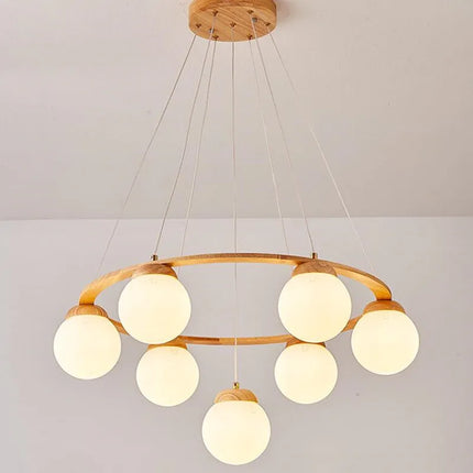 Suspension nordique en bois avec abat-jour en verre blanc — LZ4X9P2