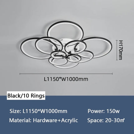 lustre moderne à anneaux circulaires avec éclairage led