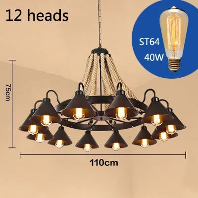 Lustre suspension vintage en fer forgé style industriel pour loft et café — LZ4G7X2