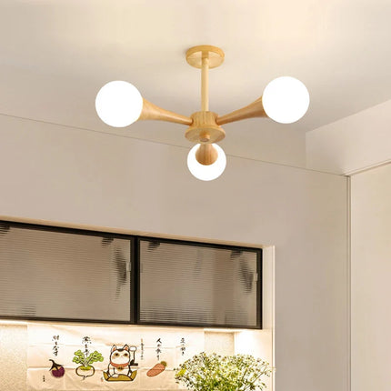 Lustre en bois avec abat-jour en verre moderne — LZ4X9T