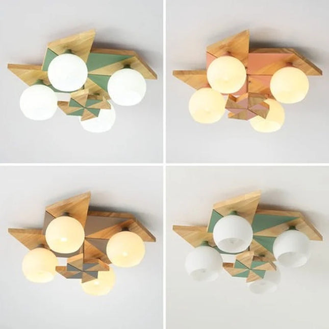 Plafonnier japonais moderne en bois pour chambre d'enfants — LZ4X9Q