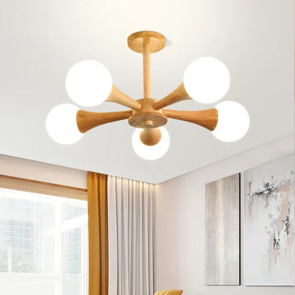 Lustre en bois avec abat-jour en verre moderne — LZ4X9T