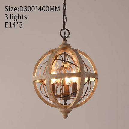 Lustre suspension sphère en bois effet antique — LZ4X9P2