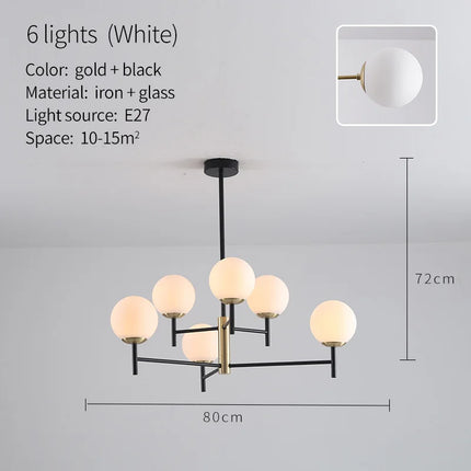 Lustre suspension industriel nordique 6 lumières ampoules en verre à bulles — LZ4X9T