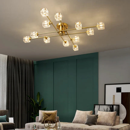 Plafonnier design nordique en cuivre avec cristal luxe — LZ4X9M